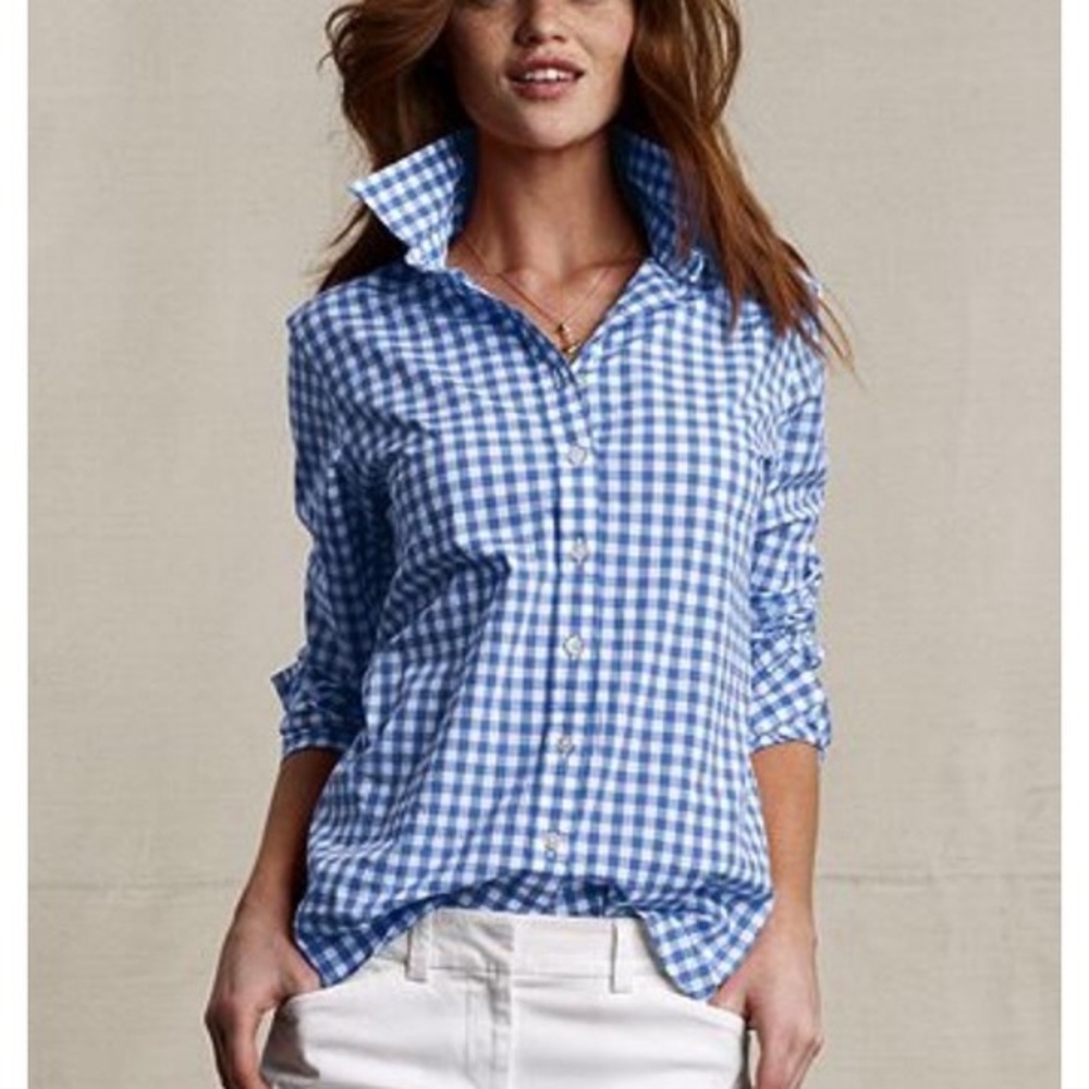 J Crew blue gingham button down cotton dress shirt size small